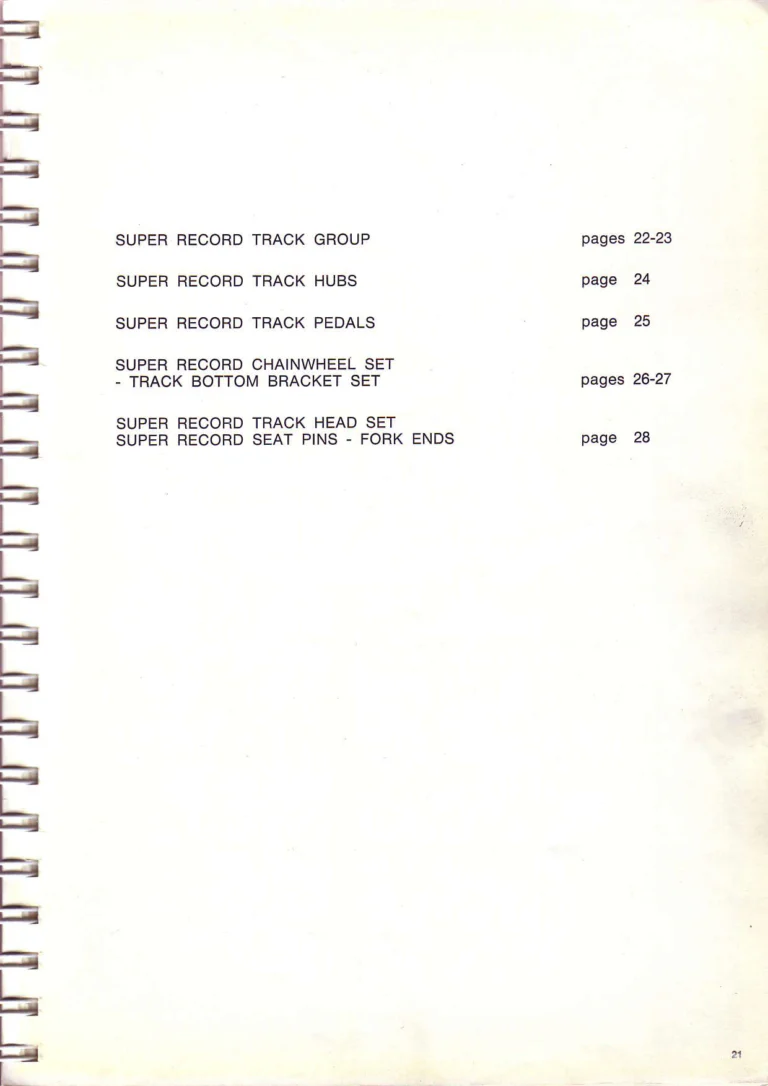 Campagnolo 1974 Catalogue No. 17 — Super Record in Titanium, Record, Gran Sport and Valentino Extra, with the Firm Beyond Bicycles — page 30 of 102