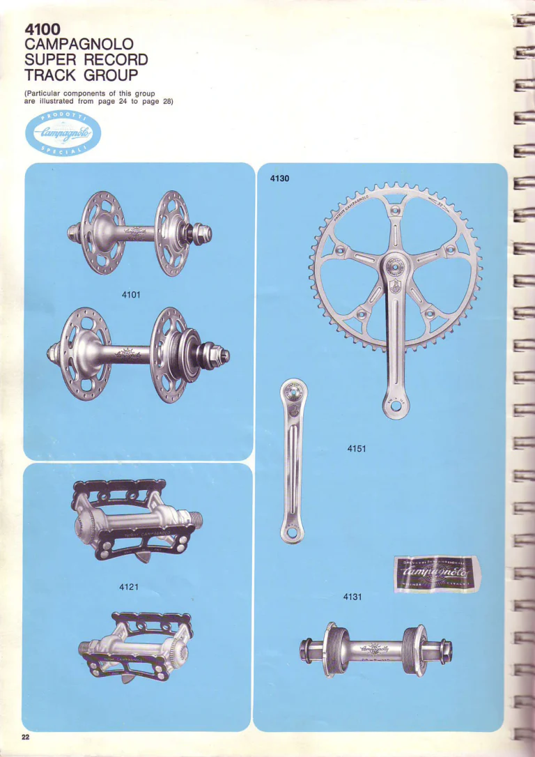 Campagnolo 1974 Catalogue No. 17 — Super Record in Titanium, Record, Gran Sport and Valentino Extra, with the Firm Beyond Bicycles — page 31 of 102
