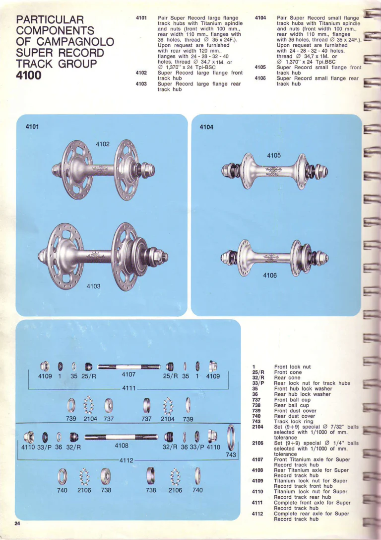 Campagnolo 1974 Catalogue No. 17 — Super Record in Titanium, Record, Gran Sport and Valentino Extra, with the Firm Beyond Bicycles — page 33 of 102