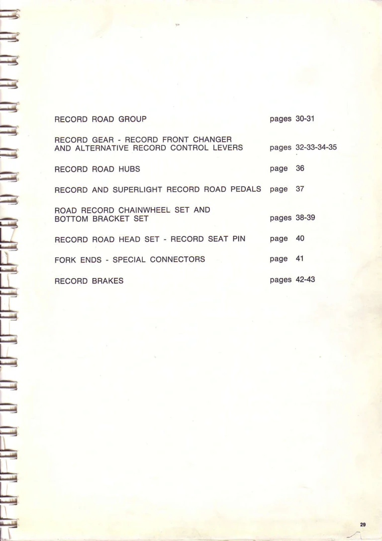 Campagnolo 1974 Catalogue No. 17 — Super Record in Titanium, Record, Gran Sport and Valentino Extra, with the Firm Beyond Bicycles — page 38 of 102
