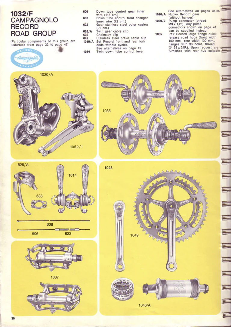 Campagnolo 1974 Catalogue No. 17 — Super Record in Titanium, Record, Gran Sport and Valentino Extra, with the Firm Beyond Bicycles — page 39 of 102