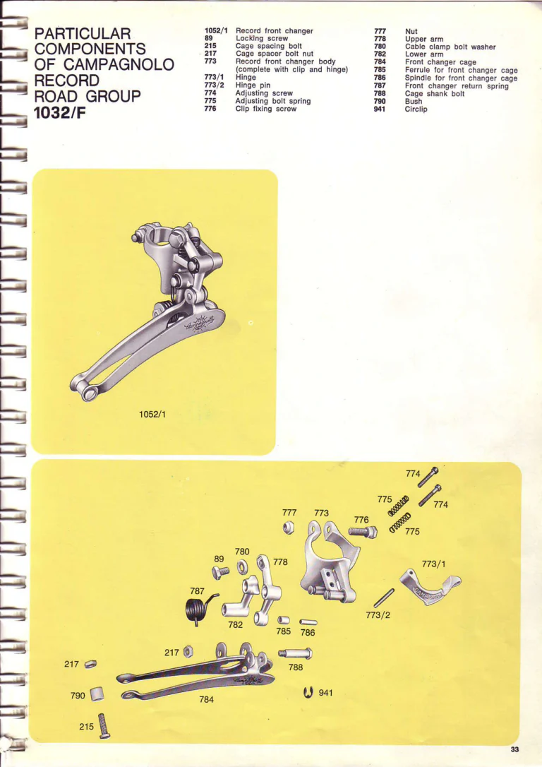 Campagnolo 1974 Catalogue No. 17 — Super Record in Titanium, Record, Gran Sport and Valentino Extra, with the Firm Beyond Bicycles — page 42 of 102