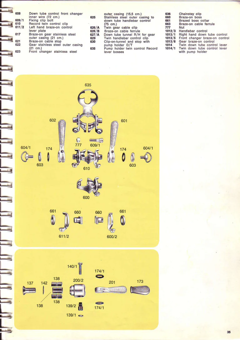 Campagnolo 1974 Catalogue No. 17 — Super Record in Titanium, Record, Gran Sport and Valentino Extra, with the Firm Beyond Bicycles — page 44 of 102
