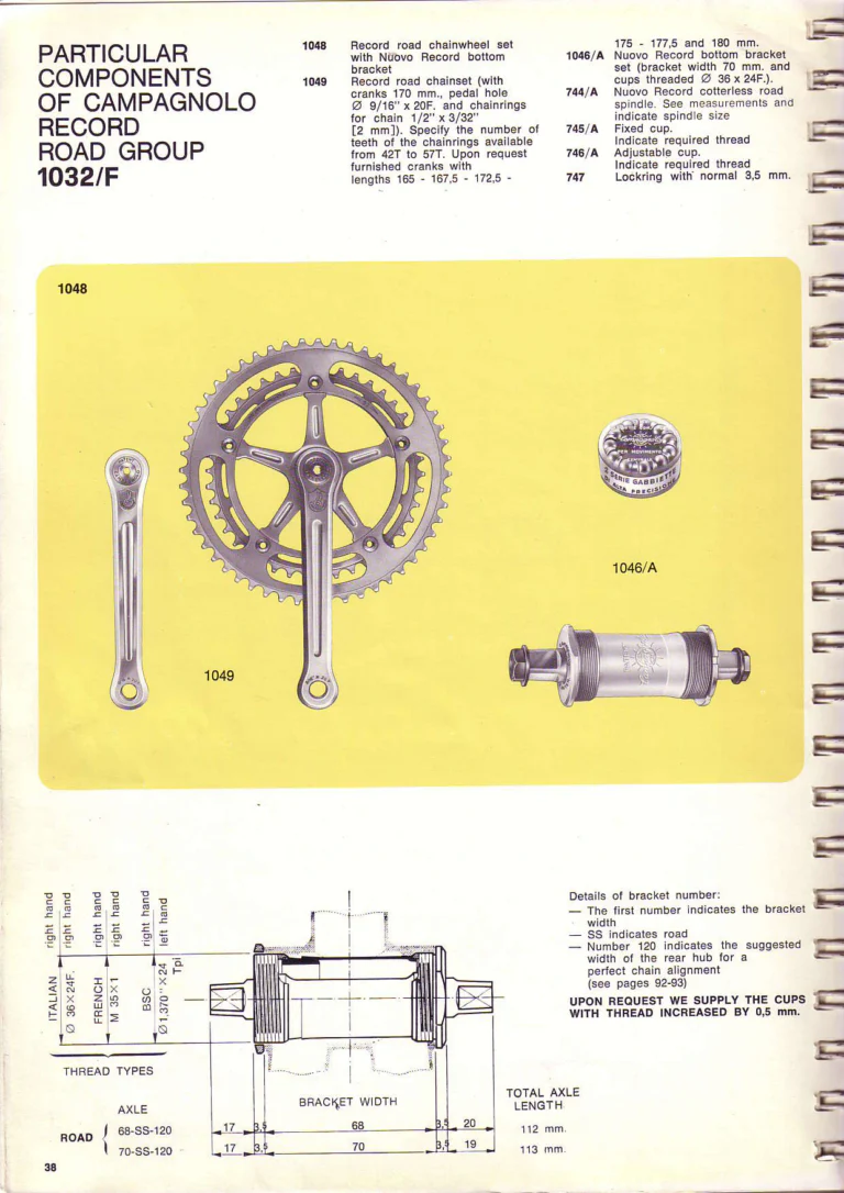 Campagnolo 1974 Catalogue No. 17 — Super Record in Titanium, Record, Gran Sport and Valentino Extra, with the Firm Beyond Bicycles — page 47 of 102