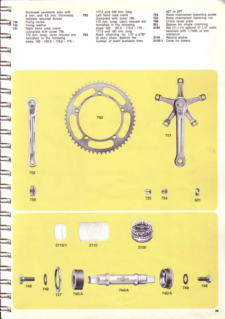Campagnolo 1974 Catalogue No. 17 — Super Record in Titanium, Record, Gran Sport and Valentino Extra, with the Firm Beyond Bicycles — page 48 of 102