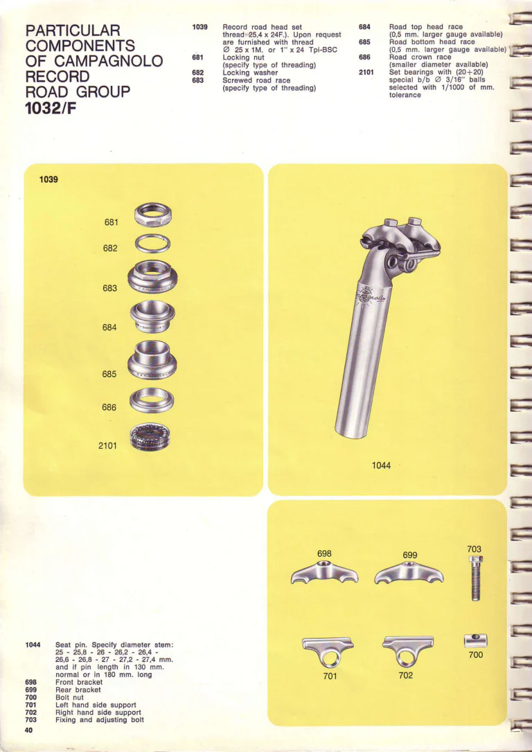 Campagnolo 1974 Catalogue No. 17 — Super Record in Titanium, Record, Gran Sport and Valentino Extra, with the Firm Beyond Bicycles — page 49 of 102