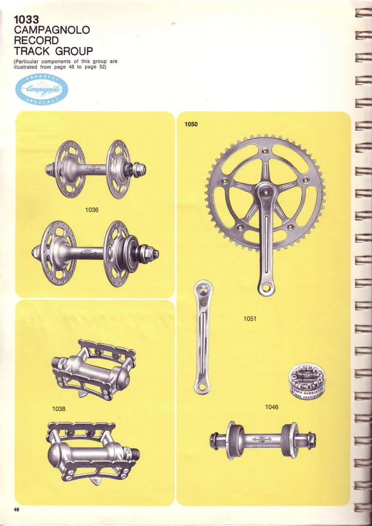 Campagnolo 1974 Catalogue No. 17 — Super Record in Titanium, Record, Gran Sport and Valentino Extra, with the Firm Beyond Bicycles — page 54 of 102