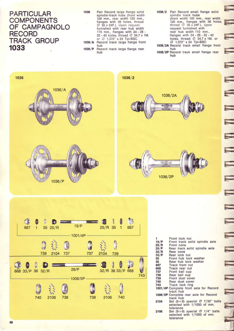 Campagnolo 1974 Catalogue No. 17 — Super Record in Titanium, Record, Gran Sport and Valentino Extra, with the Firm Beyond Bicycles — page 56 of 102