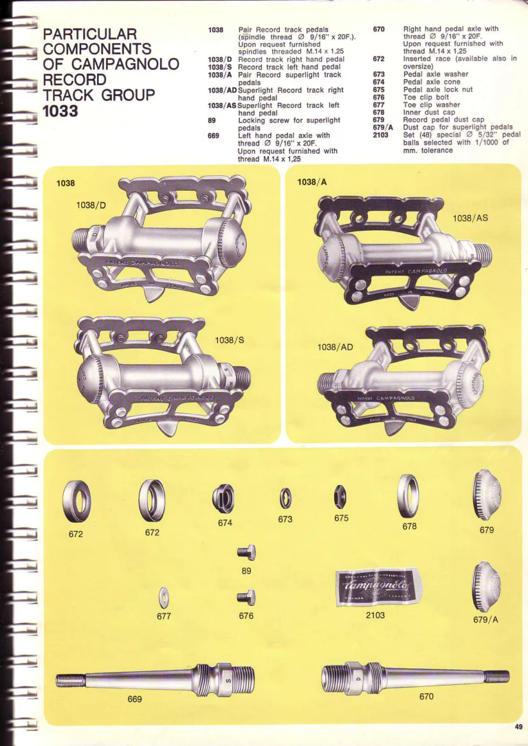 Campagnolo 1974 Catalogue No. 17 — Super Record in Titanium, Record, Gran Sport and Valentino Extra, with the Firm Beyond Bicycles — page 57 of 102