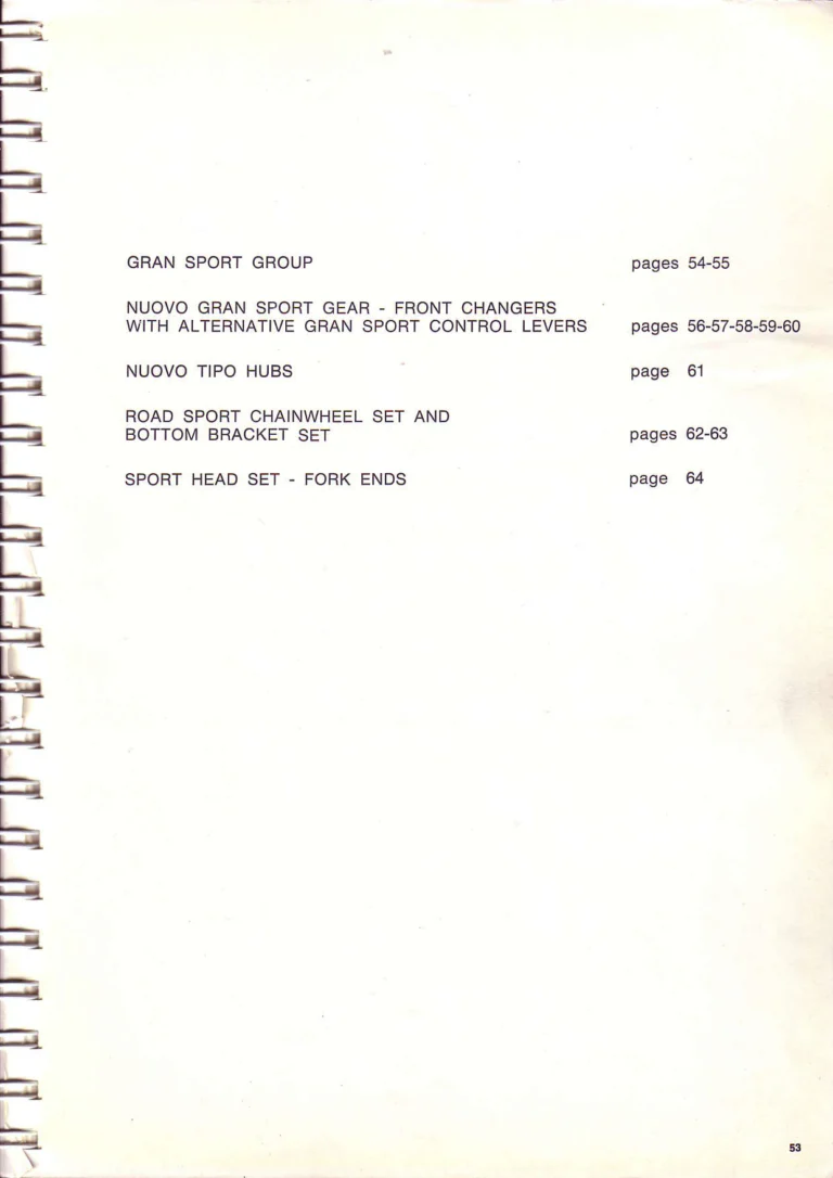 Campagnolo 1974 Catalogue No. 17 — Super Record in Titanium, Record, Gran Sport and Valentino Extra, with the Firm Beyond Bicycles — page 61 of 102