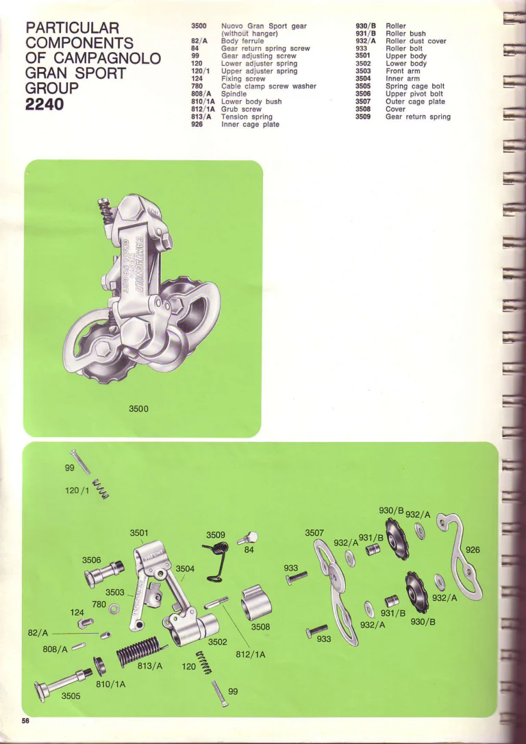 Campagnolo 1974 Catalogue No. 17 — Super Record in Titanium, Record, Gran Sport and Valentino Extra, with the Firm Beyond Bicycles — page 64 of 102