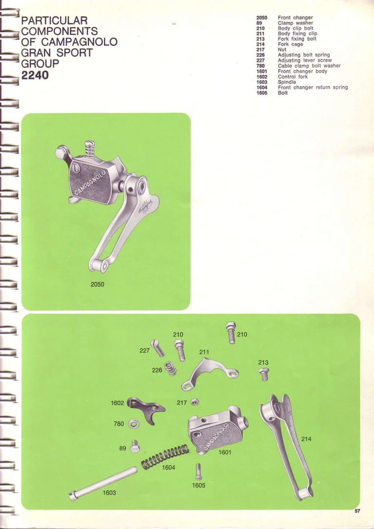 Campagnolo 1974 Catalogue No. 17 — Super Record in Titanium, Record, Gran Sport and Valentino Extra, with the Firm Beyond Bicycles — page 65 of 102