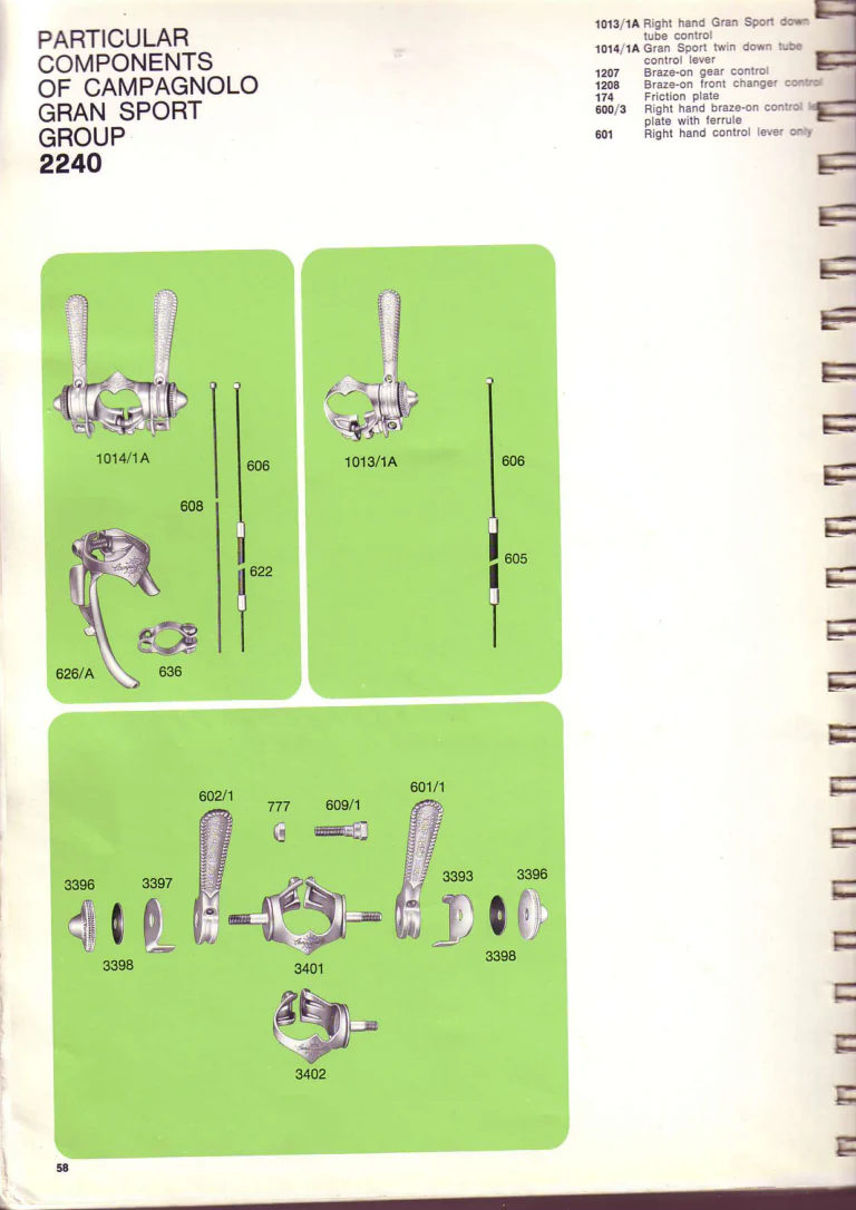 Campagnolo 1974 Catalogue No. 17 — Super Record in Titanium, Record, Gran Sport and Valentino Extra, with the Firm Beyond Bicycles — page 66 of 102