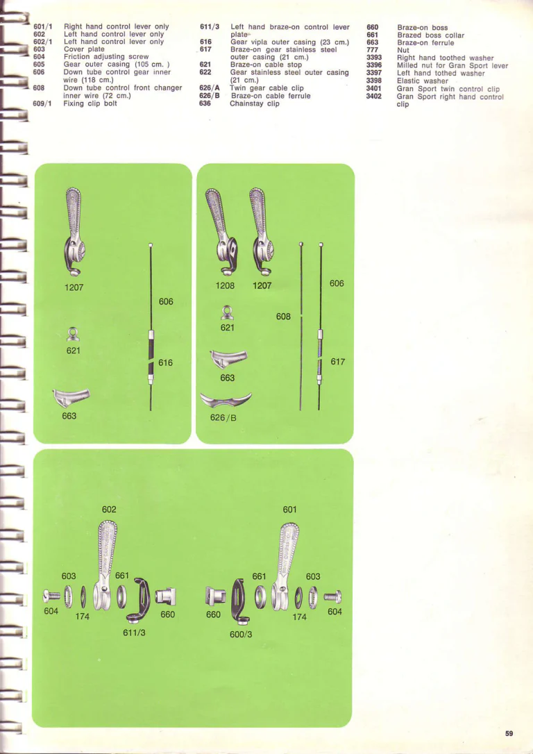 Campagnolo 1974 Catalogue No. 17 — Super Record in Titanium, Record, Gran Sport and Valentino Extra, with the Firm Beyond Bicycles — page 67 of 102