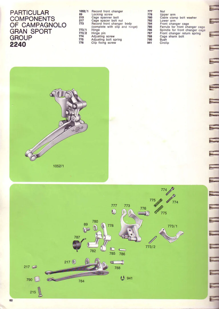 Campagnolo 1974 Catalogue No. 17 — Super Record in Titanium, Record, Gran Sport and Valentino Extra, with the Firm Beyond Bicycles — page 68 of 102