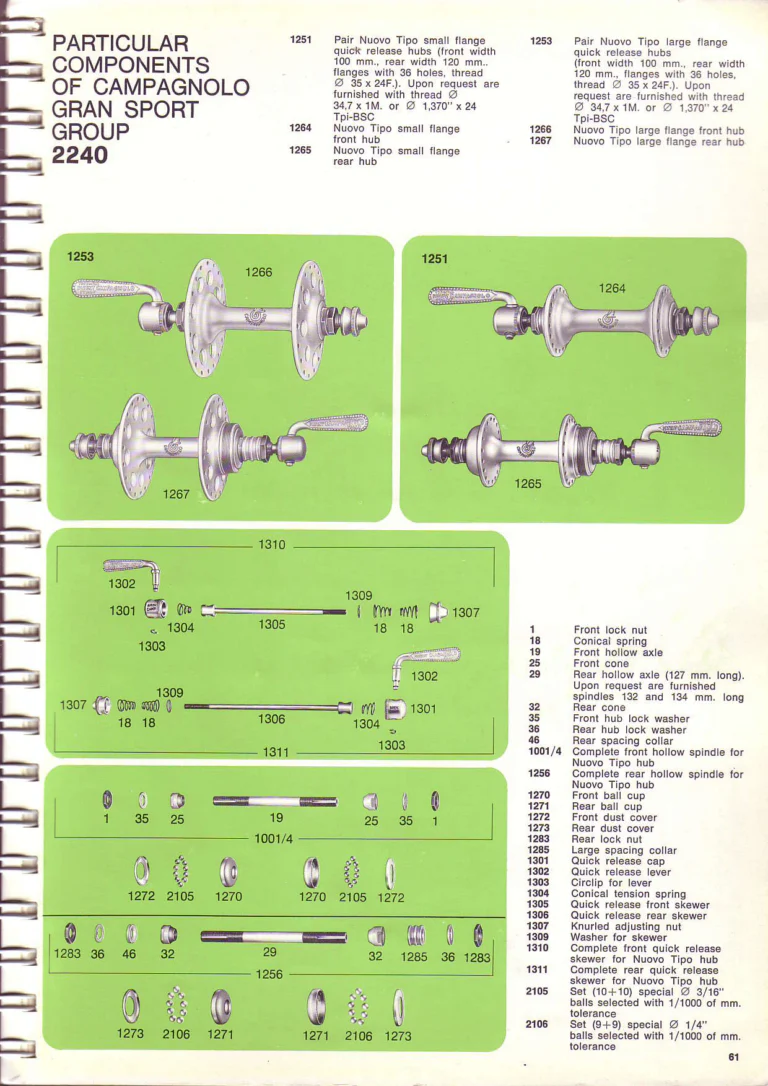 Campagnolo 1974 Catalogue No. 17 — Super Record in Titanium, Record, Gran Sport and Valentino Extra, with the Firm Beyond Bicycles — page 69 of 102