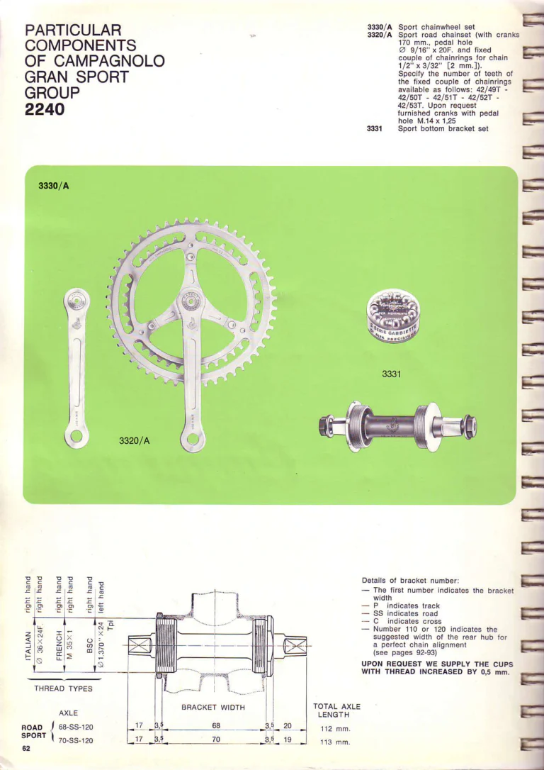 Campagnolo 1974 Catalogue No. 17 — Super Record in Titanium, Record, Gran Sport and Valentino Extra, with the Firm Beyond Bicycles — page 70 of 102