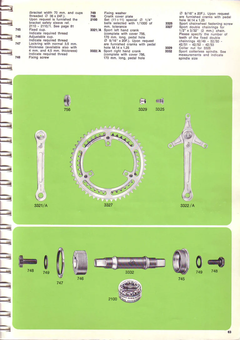 Campagnolo 1974 Catalogue No. 17 — Super Record in Titanium, Record, Gran Sport and Valentino Extra, with the Firm Beyond Bicycles — page 71 of 102