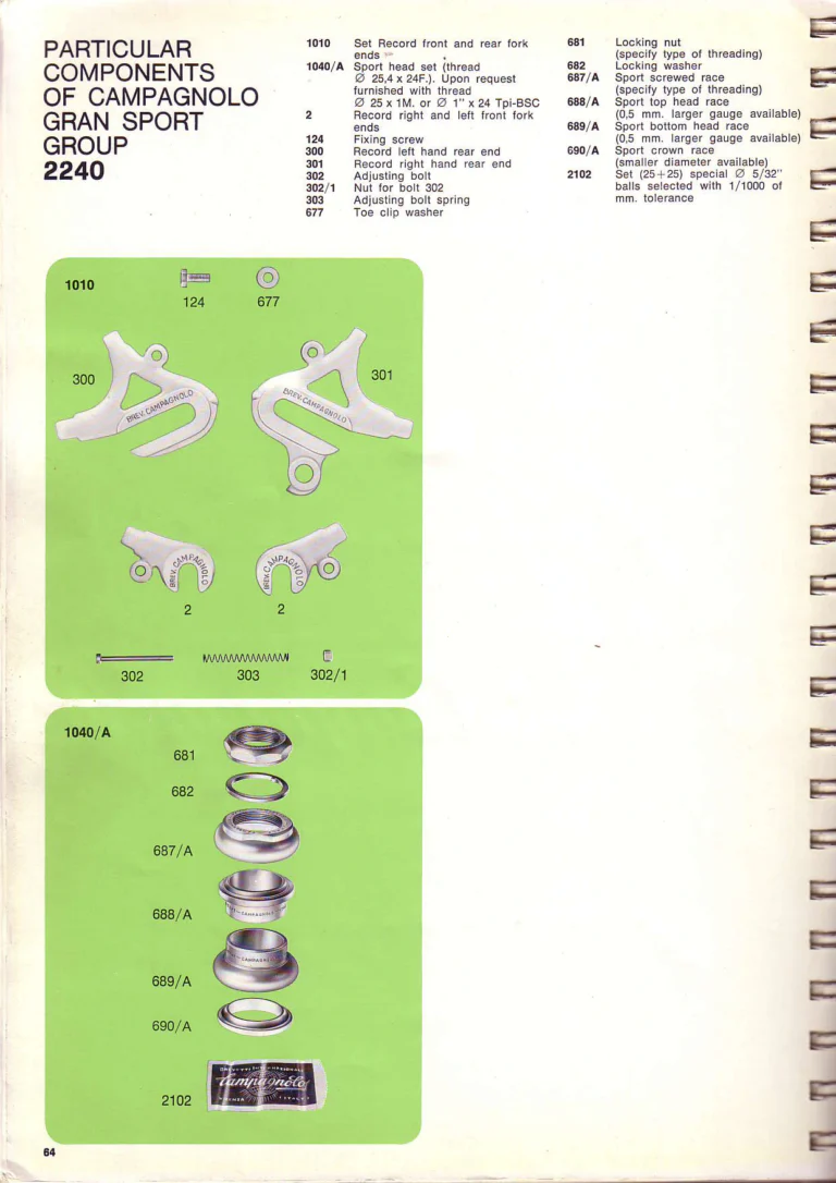 Campagnolo 1974 Catalogue No. 17 — Super Record in Titanium, Record, Gran Sport and Valentino Extra, with the Firm Beyond Bicycles — page 72 of 102