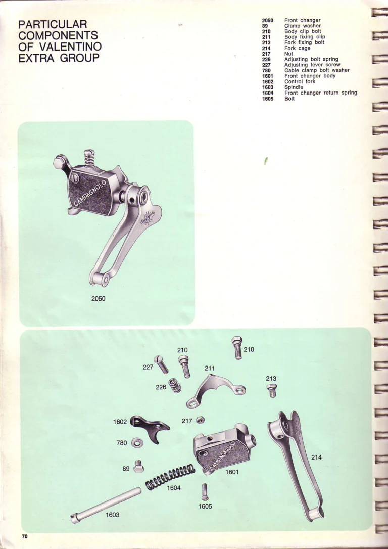 Campagnolo 1974 Catalogue No. 17 — Super Record in Titanium, Record, Gran Sport and Valentino Extra, with the Firm Beyond Bicycles — page 78 of 102