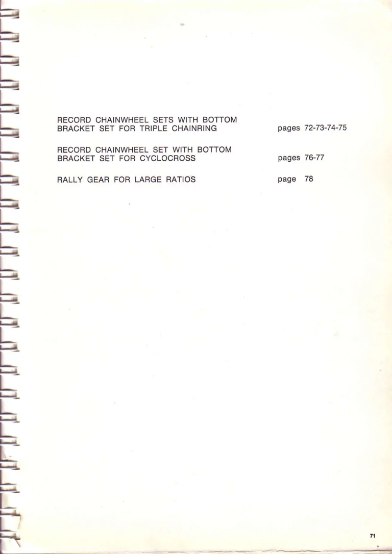Campagnolo 1974 Catalogue No. 17 — Super Record in Titanium, Record, Gran Sport and Valentino Extra, with the Firm Beyond Bicycles — page 79 of 102
