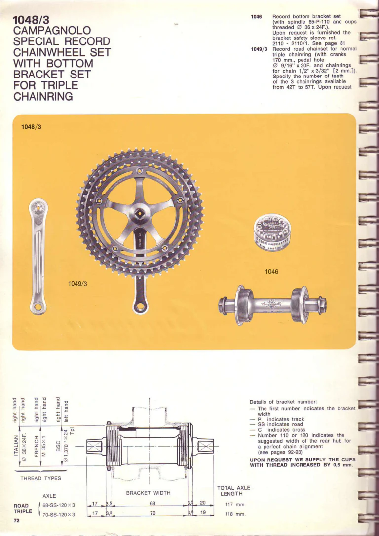 Campagnolo 1974 Catalogue No. 17 — Super Record in Titanium, Record, Gran Sport and Valentino Extra, with the Firm Beyond Bicycles — page 80 of 102