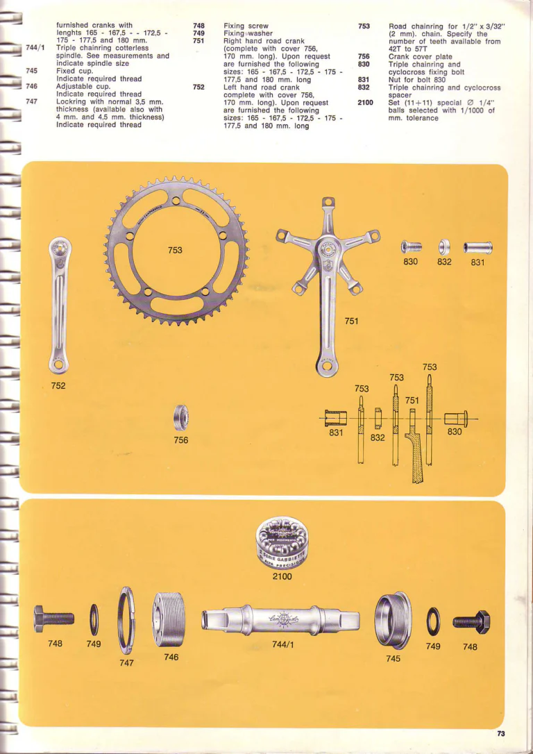 Campagnolo 1974 Catalogue No. 17 — Super Record in Titanium, Record, Gran Sport and Valentino Extra, with the Firm Beyond Bicycles — page 81 of 102