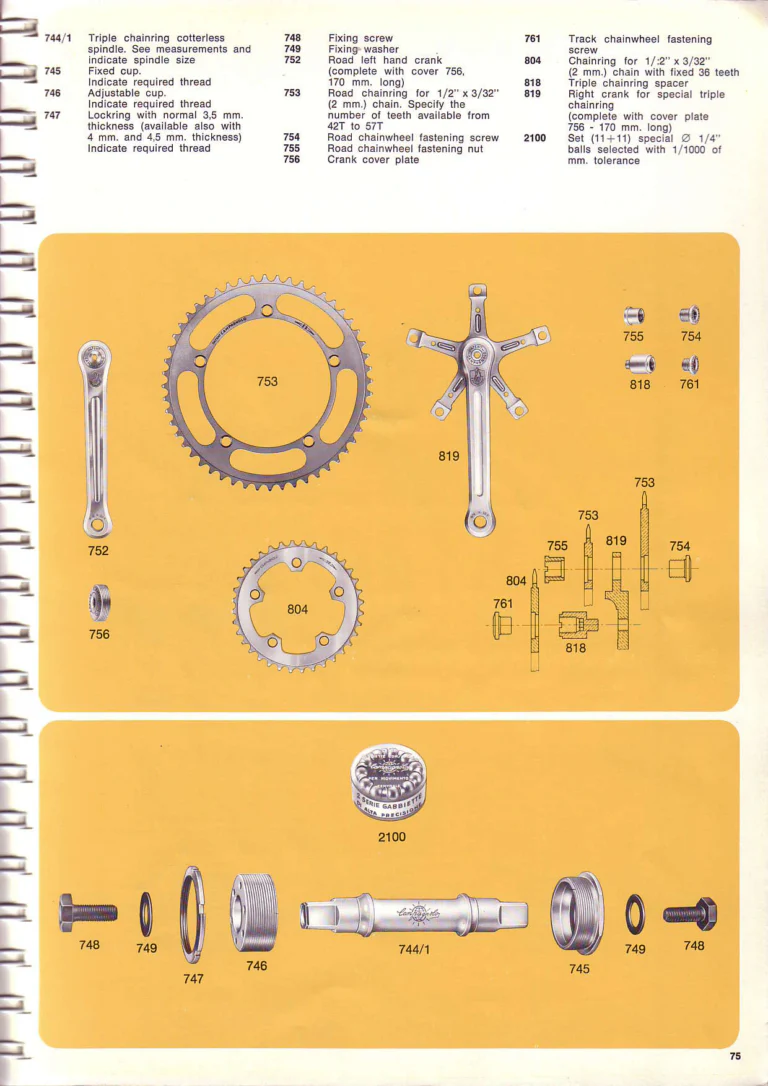 Campagnolo 1974 Catalogue No. 17 — Super Record in Titanium, Record, Gran Sport and Valentino Extra, with the Firm Beyond Bicycles — page 83 of 102