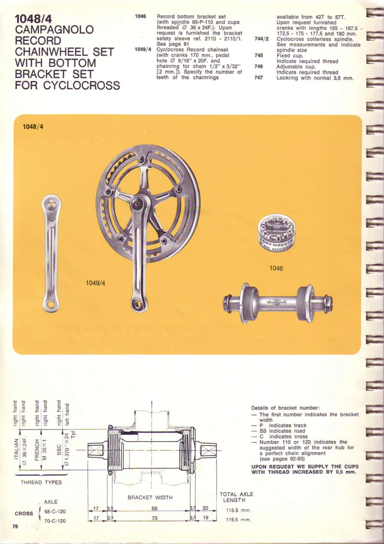 Campagnolo 1974 Catalogue No. 17 — Super Record in Titanium, Record, Gran Sport and Valentino Extra, with the Firm Beyond Bicycles — page 84 of 102