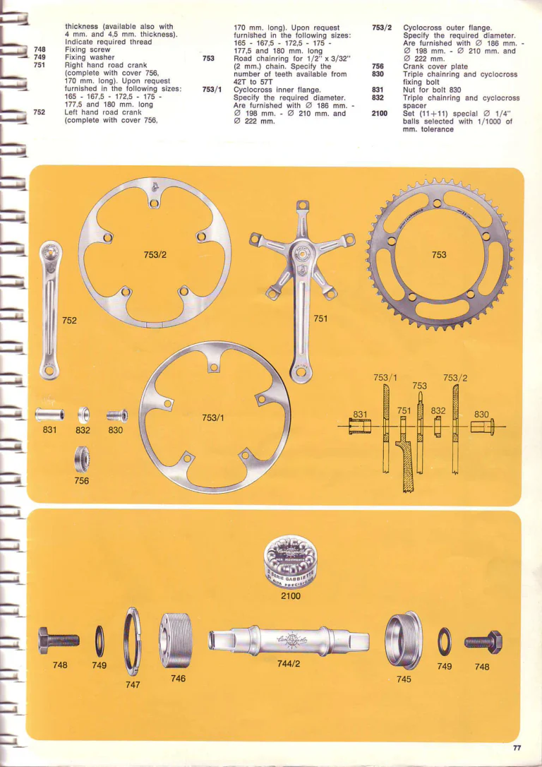 Campagnolo 1974 Catalogue No. 17 — Super Record in Titanium, Record, Gran Sport and Valentino Extra, with the Firm Beyond Bicycles — page 85 of 102
