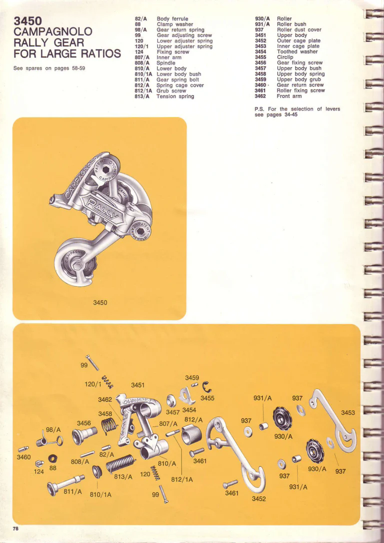 Campagnolo 1974 Catalogue No. 17 — Super Record in Titanium, Record, Gran Sport and Valentino Extra, with the Firm Beyond Bicycles — page 86 of 102