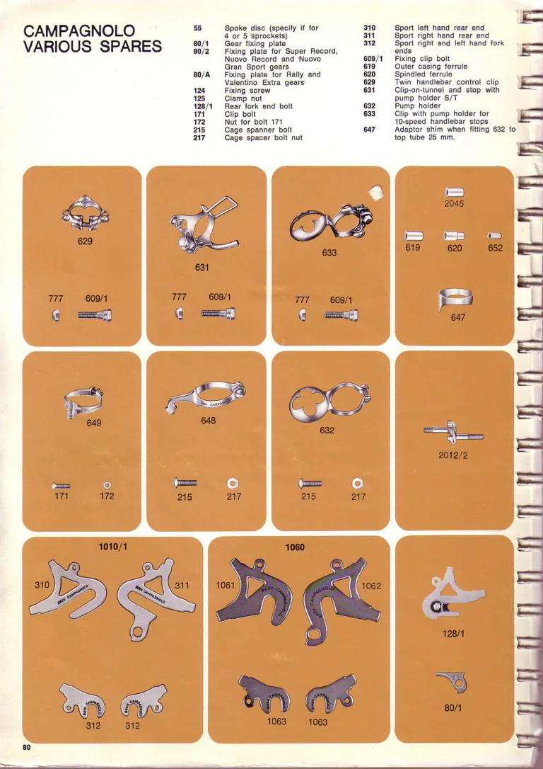 Campagnolo 1974 Catalogue No. 17 — Super Record in Titanium, Record, Gran Sport and Valentino Extra, with the Firm Beyond Bicycles — page 88 of 102