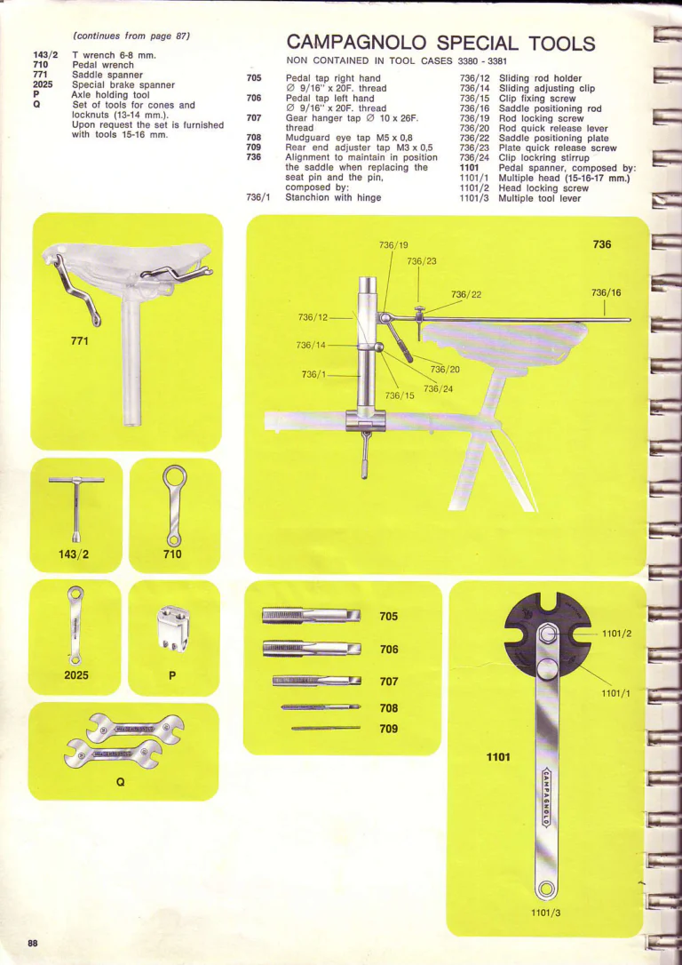 Campagnolo 1974 Catalogue No. 17 — Super Record in Titanium, Record, Gran Sport and Valentino Extra, with the Firm Beyond Bicycles — page 95 of 102