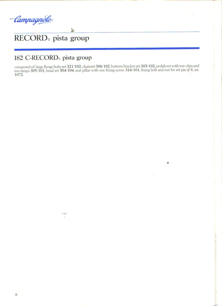 Campagnolo 1985 Catalogue No. 18 bis — C-Record, Victory and Triomphe: the Groups, Gears, Brakes and Rims of the C-Record Range — page 7 of 54