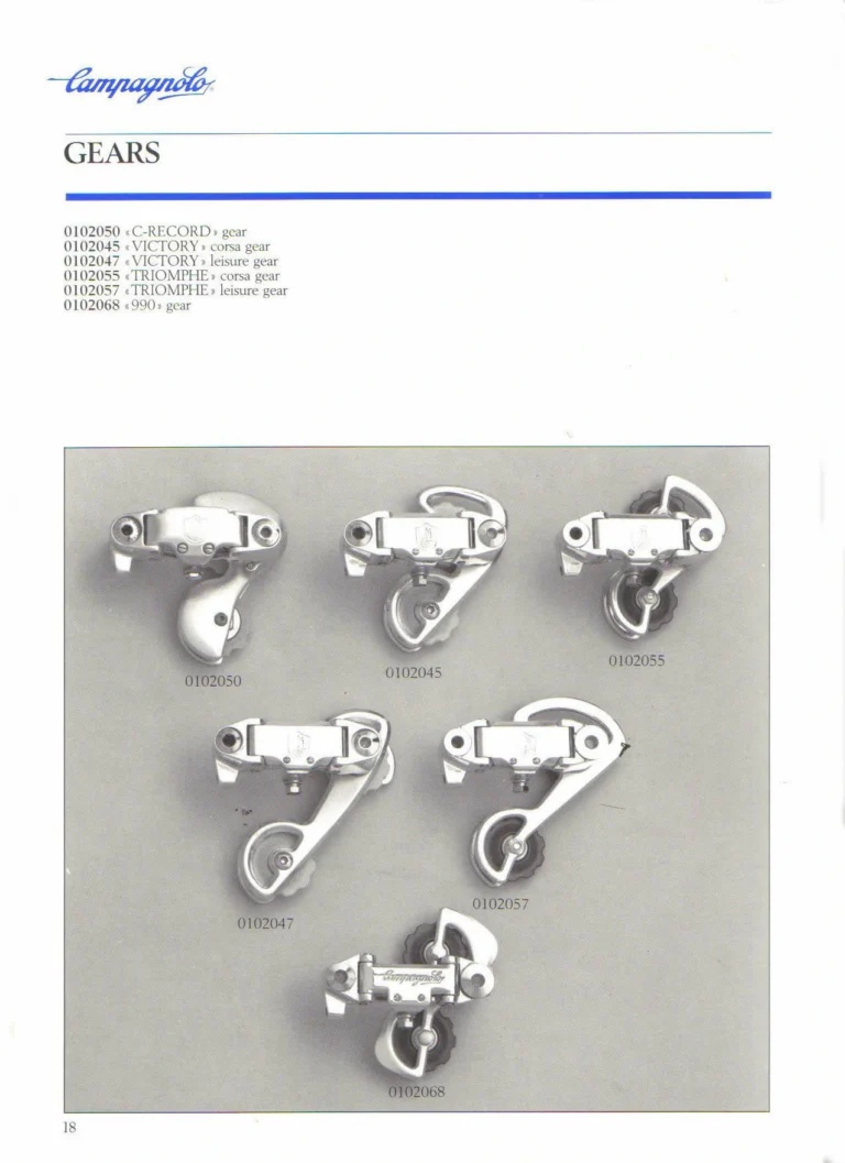Campagnolo 1985 Catalogue No. 18 bis — C-Record, Victory and Triomphe: the Groups, Gears, Brakes and Rims of the C-Record Range — page 17 of 54