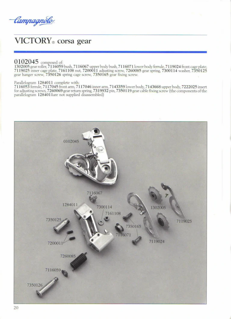 Campagnolo 1985 Catalogue No. 18 bis — C-Record, Victory and Triomphe: the Groups, Gears, Brakes and Rims of the C-Record Range — page 19 of 54