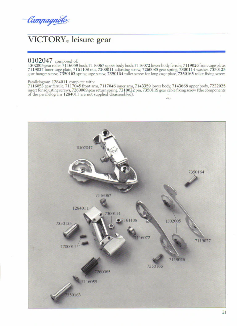Campagnolo 1985 Catalogue No. 18 bis — C-Record, Victory and Triomphe: the Groups, Gears, Brakes and Rims of the C-Record Range — page 20 of 54