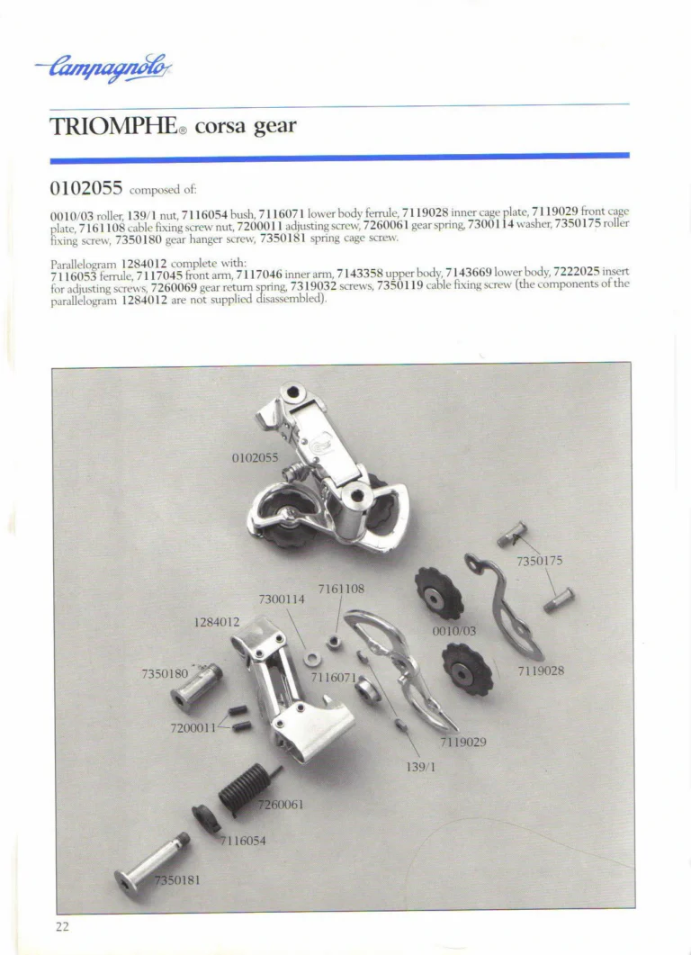 Campagnolo 1985 Catalogue No. 18 bis — C-Record, Victory and Triomphe: the Groups, Gears, Brakes and Rims of the C-Record Range — page 21 of 54