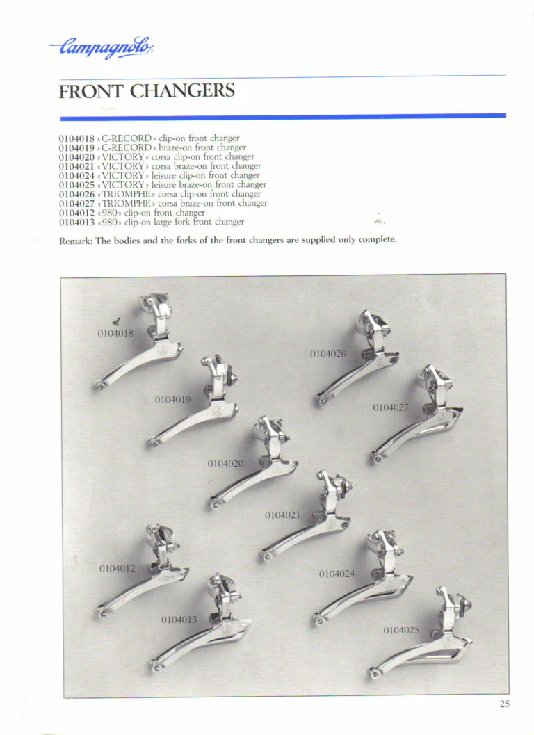 Campagnolo 1985 Catalogue No. 18 bis — C-Record, Victory and Triomphe: the Groups, Gears, Brakes and Rims of the C-Record Range — page 24 of 54
