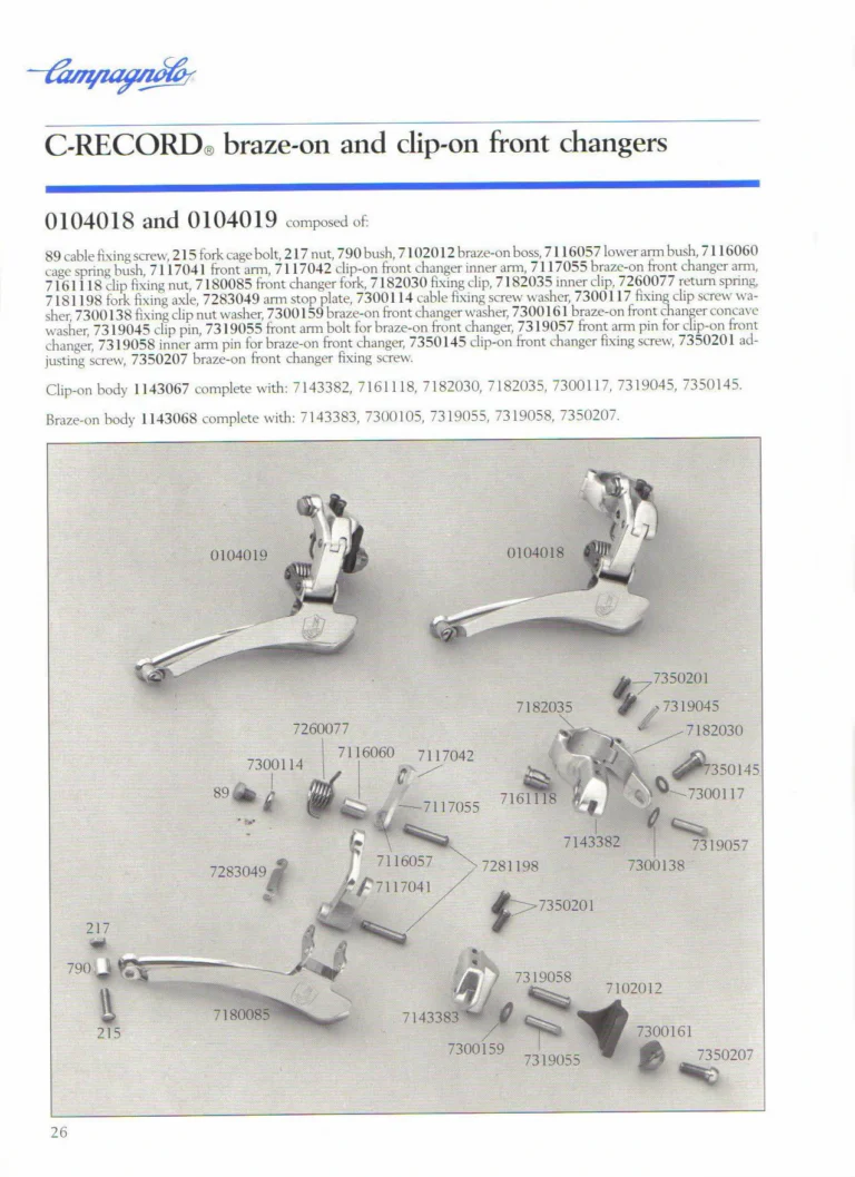 Campagnolo 1985 Catalogue No. 18 bis — C-Record, Victory and Triomphe: the Groups, Gears, Brakes and Rims of the C-Record Range — page 25 of 54