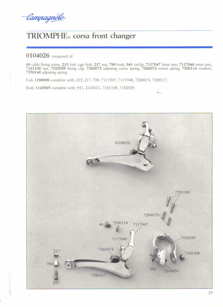 Campagnolo 1985 Catalogue No. 18 bis — C-Record, Victory and Triomphe: the Groups, Gears, Brakes and Rims of the C-Record Range — page 28 of 54