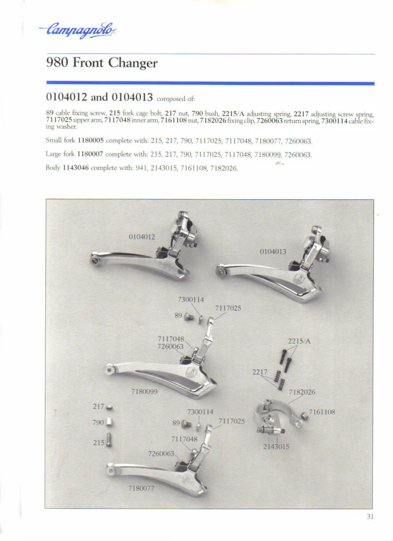 Campagnolo 1985 Catalogue No. 18 bis — C-Record, Victory and Triomphe: the Groups, Gears, Brakes and Rims of the C-Record Range — page 30 of 54