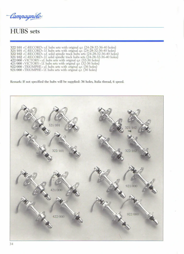 Campagnolo 1985 Catalogue No. 18 bis — C-Record, Victory and Triomphe: the Groups, Gears, Brakes and Rims of the C-Record Range — page 33 of 54