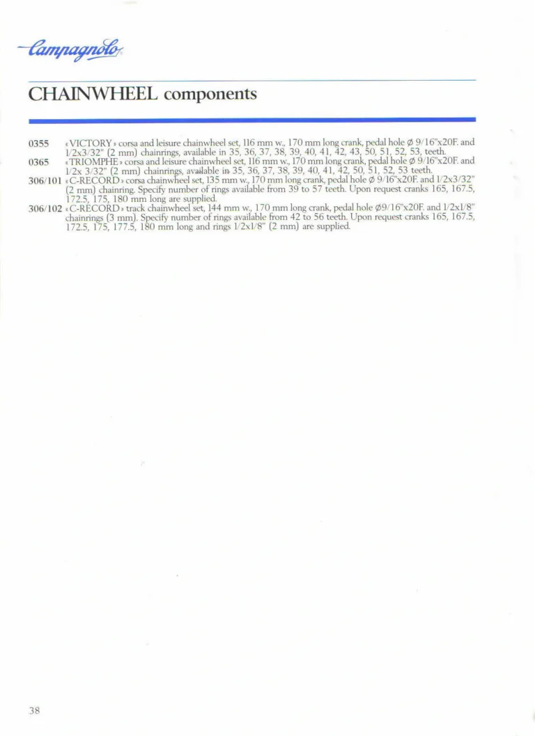 Campagnolo 1985 Catalogue No. 18 bis — C-Record, Victory and Triomphe: the Groups, Gears, Brakes and Rims of the C-Record Range — page 37 of 54