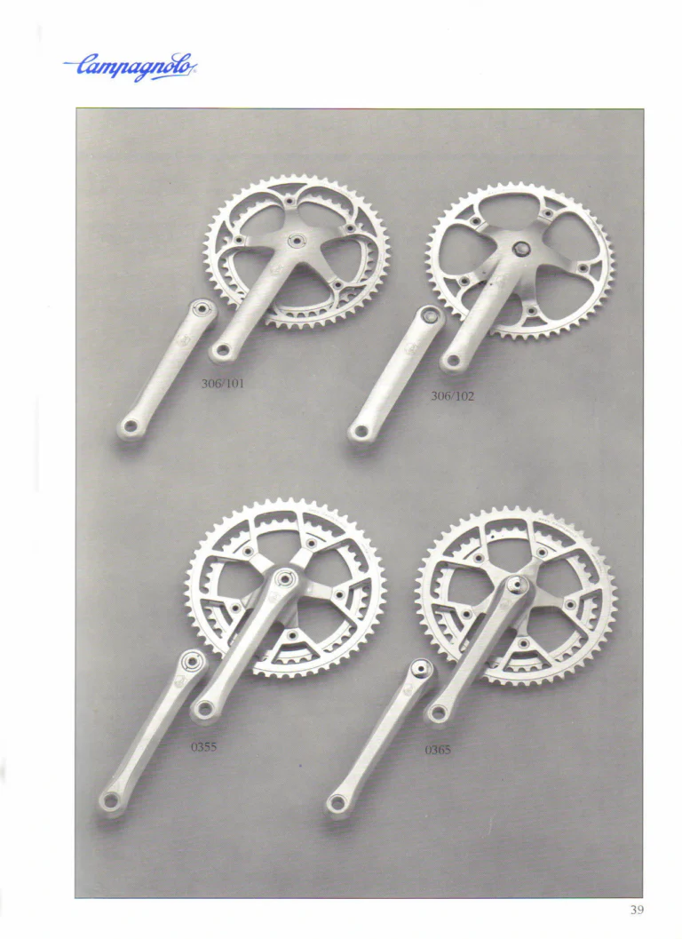 Campagnolo 1985 Catalogue No. 18 bis — C-Record, Victory and Triomphe: the Groups, Gears, Brakes and Rims of the C-Record Range — page 38 of 54