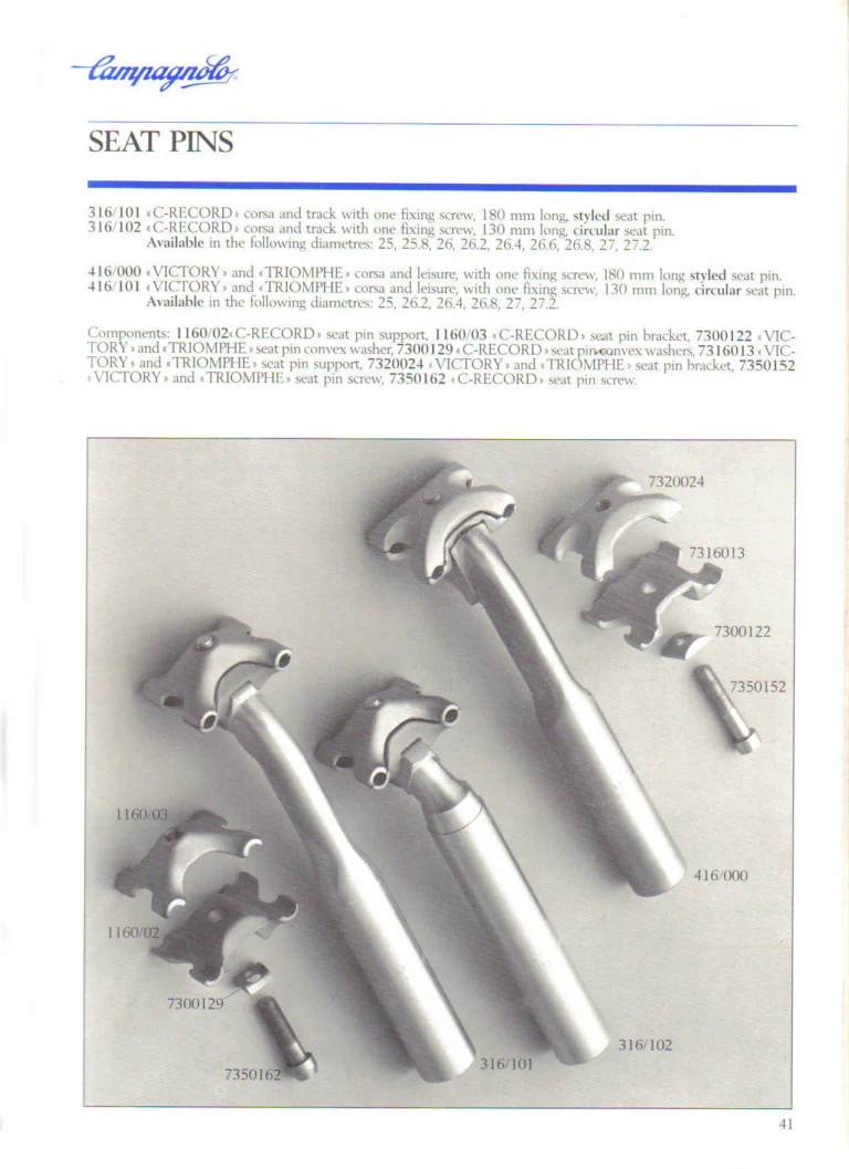 Campagnolo 1985 Catalogue No. 18 bis — C-Record, Victory and Triomphe: the Groups, Gears, Brakes and Rims of the C-Record Range — page 40 of 54