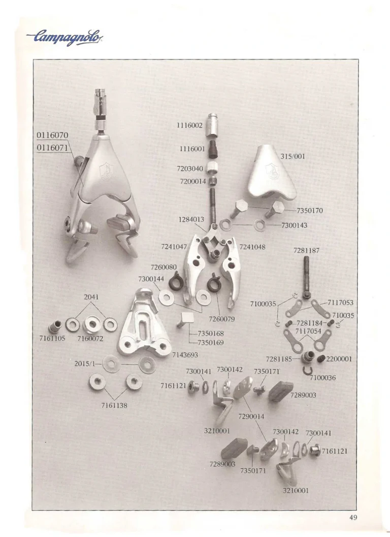 Campagnolo 1985 Catalogue No. 18 bis — C-Record, Victory and Triomphe: the Groups, Gears, Brakes and Rims of the C-Record Range — page 48 of 54
