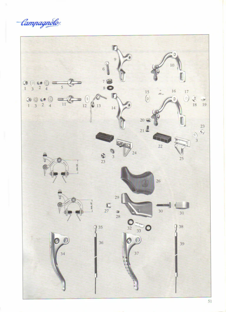Campagnolo 1985 Catalogue No. 18 bis — C-Record, Victory and Triomphe: the Groups, Gears, Brakes and Rims of the C-Record Range — page 50 of 54