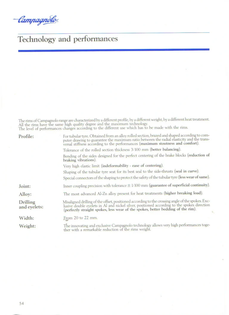 Campagnolo 1985 Catalogue No. 18 bis — C-Record, Victory and Triomphe: the Groups, Gears, Brakes and Rims of the C-Record Range — page 53 of 54