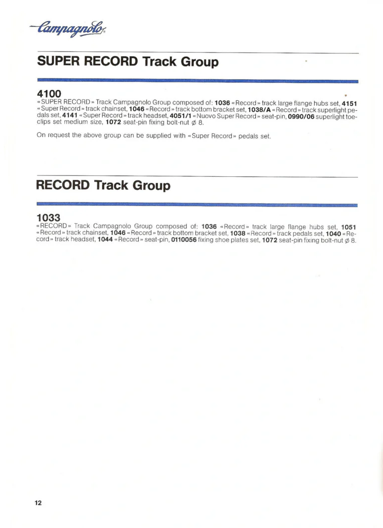 Campagnolo Catalogue No. 18, December 1986 Printing — Super Record, Record, Gran Sport, Touring and 980 Groups, Every Part and the Tools — page 11 of 70